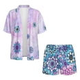 thumbnail image 4 of Xoenoiee Boho Mandala Marble Print Women's 2 Piece Outfits Kimono Cover Ups Half Sleeve Blouse and High Waist Shorts Set Summer Beachwear Cruise Outfits, S, 4 of 7