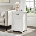 thumbnail image 3 of Farmhouse End Table, 30” Tall Rustic Nightstand with Drawer and Storage Cabinet, Wood Sofa Side Bedside Table with Adjustable Shelf for Living Room, Bedroom, White, 3 of 14