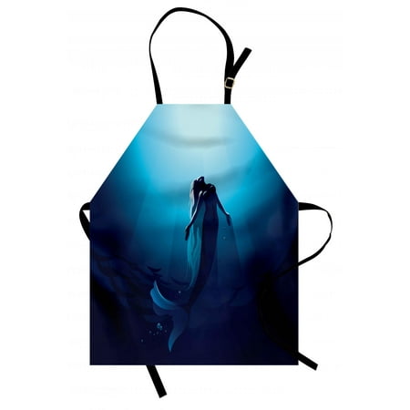 Blue Bib Apron Underwater Apron Fantasy Mermaid in the Deep Water Swimming up to the Surface Sun Rays Artwork Print, Unisex Kitchen Bib Apron with Adjustable Neck for Cooking Baking Gardening, Blue, by Ambesonne ()