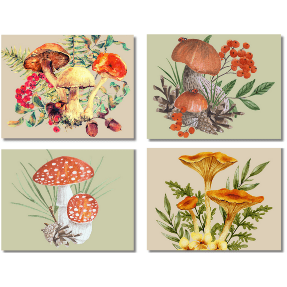Small World Greetings Watercolor Mushroom Note Cards 12 Count - Blank Inside with Envelopes - A2 Size 5.5" x 4.25" - All Occasion Nature Greeting Cards - Birthday, Encouragement, Thank You, and More
