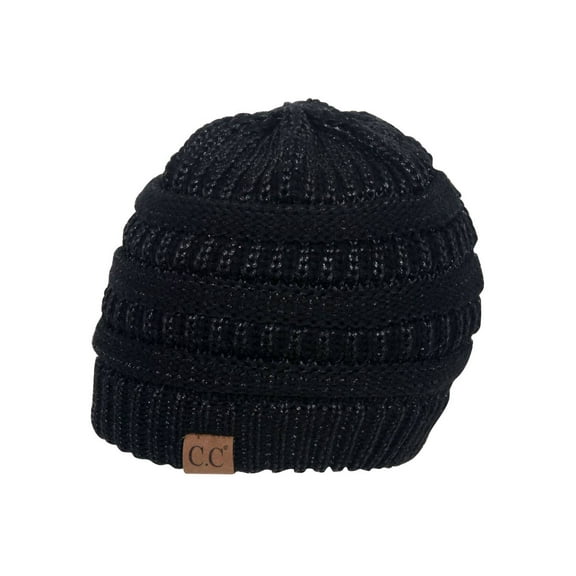 Gravity Threads Knit Soft Stretch Beanie Cap - Black Metallic