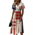 thumbnail image 2 of Fourth Of July Outfits for Women Red White and Blue Print Deep V Neck Dress Usa Flag Midi Cover Ups Dress Cocktail Party Dress, 2 of 5