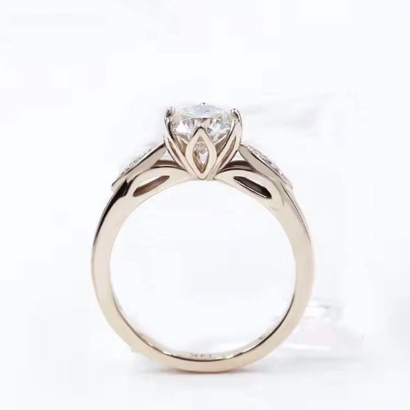 1.5ct Round Cut Lab-Created Moissanite & Diamond Engagement Ring in Sterling Silver – Stunning and Elegant Jewelry for Women