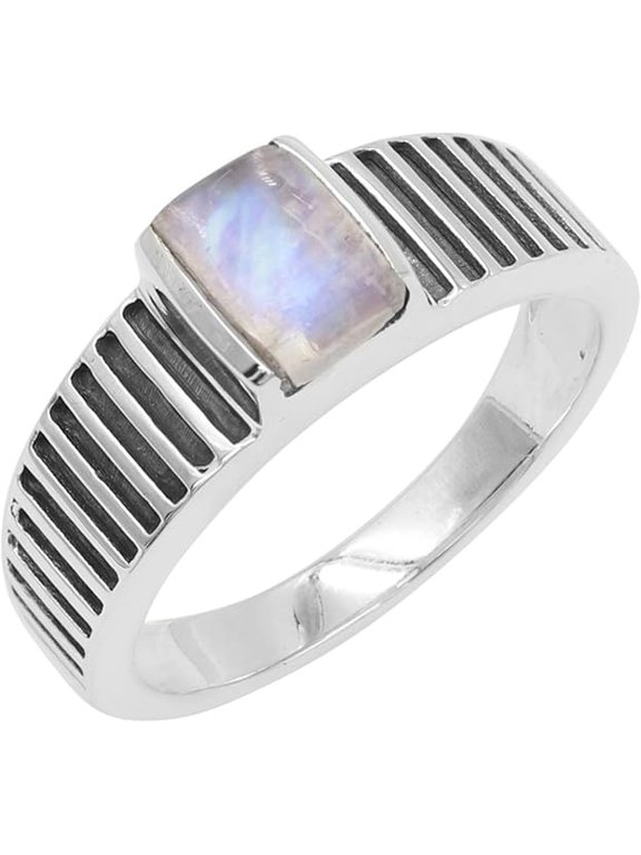 Earth Gems Jewelry Handmade Rainbow Moonstone Ring Sterling Silver Statement Jewelry for Her