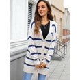 thumbnail image 5 of Womens Striped Cardigan Sweaters Long Sleeve V Neck Open Front Button Down Knit Cardigan Cream White M, 5 of 10