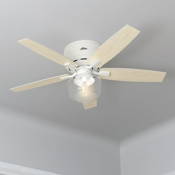 Hunter - Bennett Indoor Low Profile Ceiling Fan With Light, Remote, 52-inch, Matte White, Rustic-style, 3-speed WhisperWind Motor, 50280, for living rooms, bedrooms, home offices, kitchens
