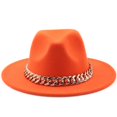 thumbnail image 1 of Fedoras-sombrero fedora con cadena dorada para hombre y mujer, gorro de ala ancha, color sólido, jazz, Otoño e Invierno, 1 of 4