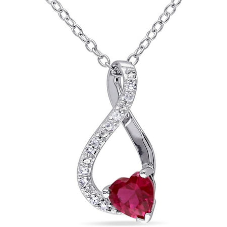 Tangelo 3/5 Carat T.G.W. Created Ruby and Diamond-Accent Sterling Silver Infinity Heart Pendant, 18
