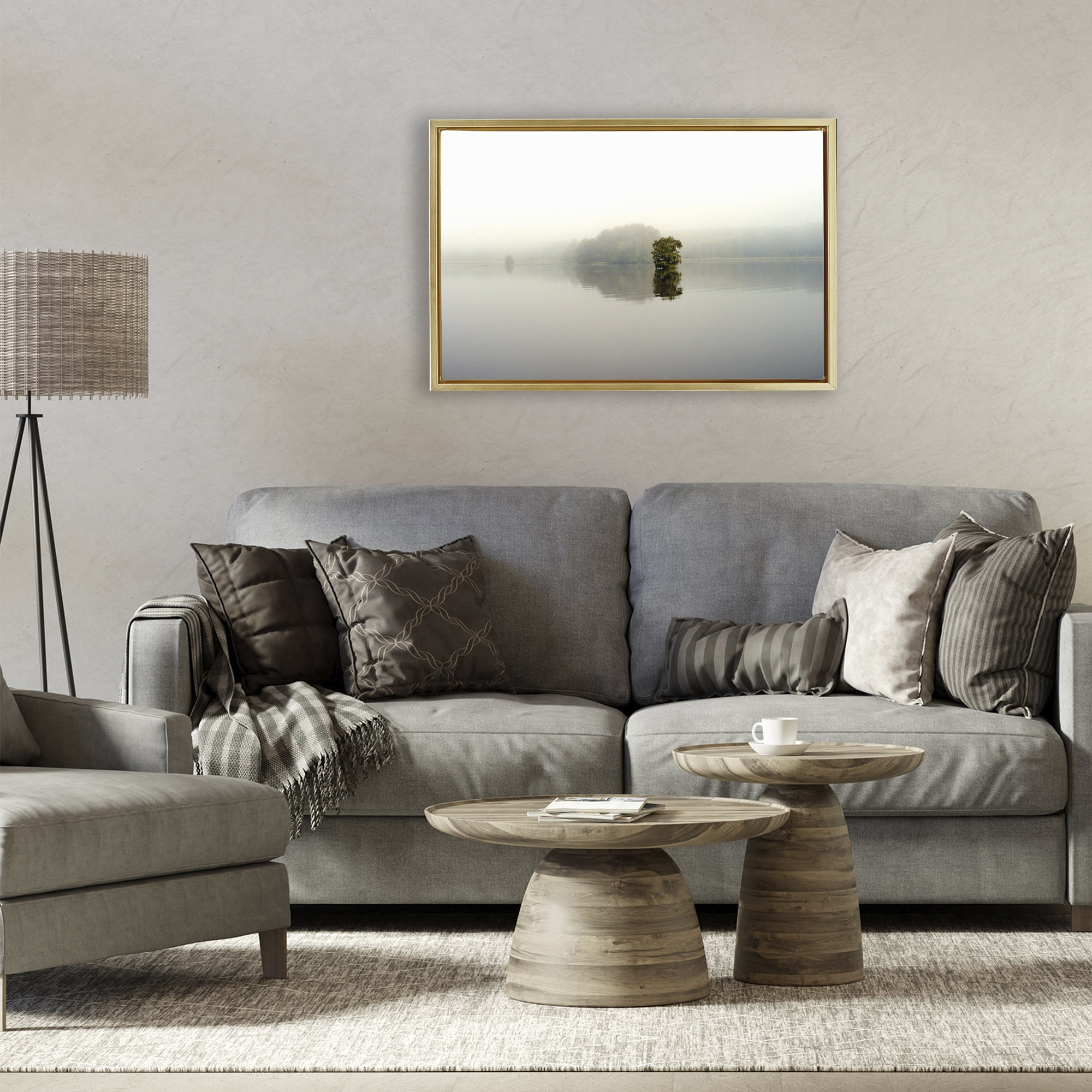 Stupell Industries Misty Lake Reflection Gold Framed Floater Canvas Wall Art, design by Gail Peck