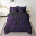 thumbnail image 3 of Manfei Purple Black Damask 7-Piece Twin Bedding Sets for Adult, Bohemian Flower Floral Bedding Comforter Set, Hippie Mandala Style Reversible Sheet Sets, Luxury Bedroom Decor, 3 of 8