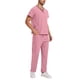 thumbnail image 4 of Penkiiy Scrubs Set para hombres, Classic V-Neck Stretch Top& Pantalones rectos Yoga Waistband M Pink, 4 of 9
