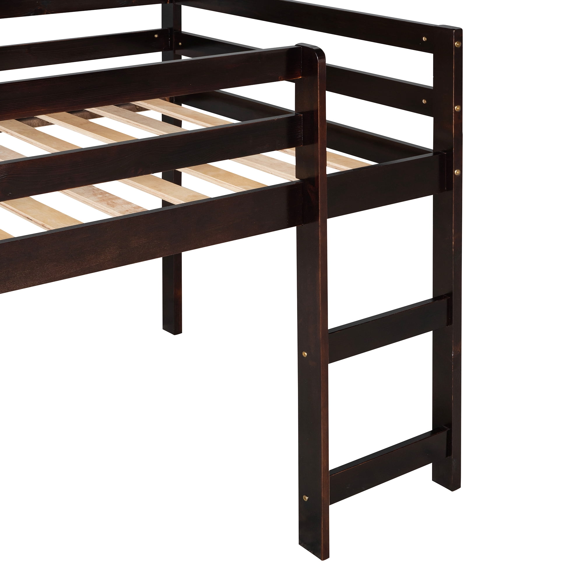Aukfa Low Loft Bed with Slide, Wooden Twin Loft Bed for Kids Teens - Espresso