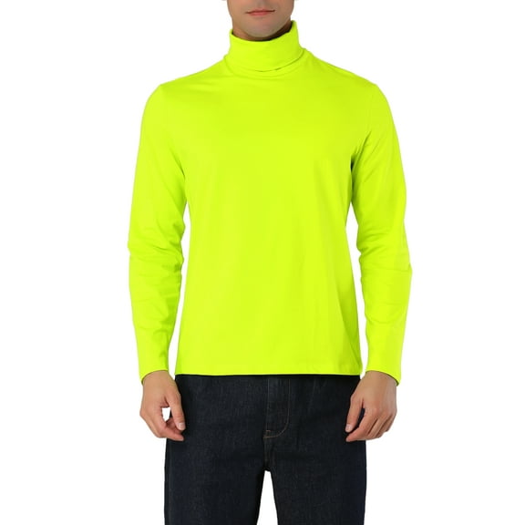 MODA NOVA Big & Tall Men's Solid Color Turtleneck Long Sleeve Pullover Tops Green Yellow XXL(50)