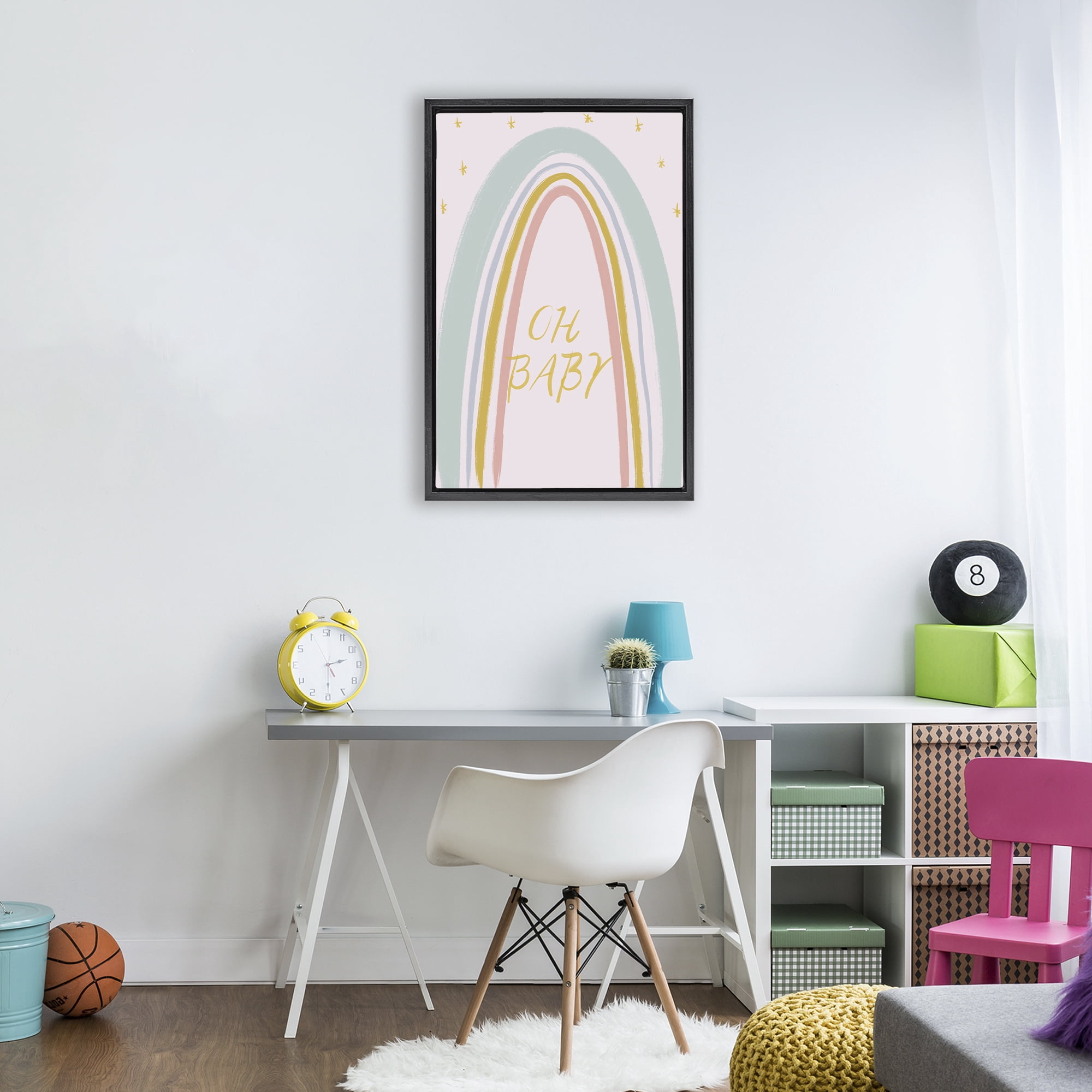 Stupell Industries Oh Baby Rainbow Black Framed Floater Canvas Wall Art, design by Lucille Price