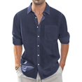 thumbnail image 2 of Cotton Linen Shirt for Men Henley Neck Solid Color Lightweight Breathable Slim Fit Single Breasted Shirt Long Sleeve Button Up Simple Fahion Shirts For Men, 2 of 4