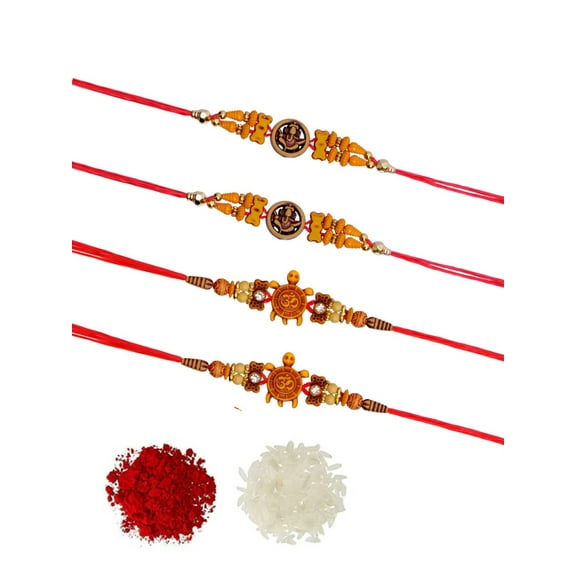 Crunchy Fashion Pack Of 4 Ganpati Rakhi Set With Roli & Chawal Tilak Raksha Bandhan Handmade For Men's