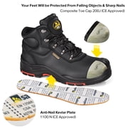 SAFETOE Safety Boots for Men Composite Toe Work Boots Lightweight Cow Leather Puncture Proof Slip On Work Boots Wide Fit