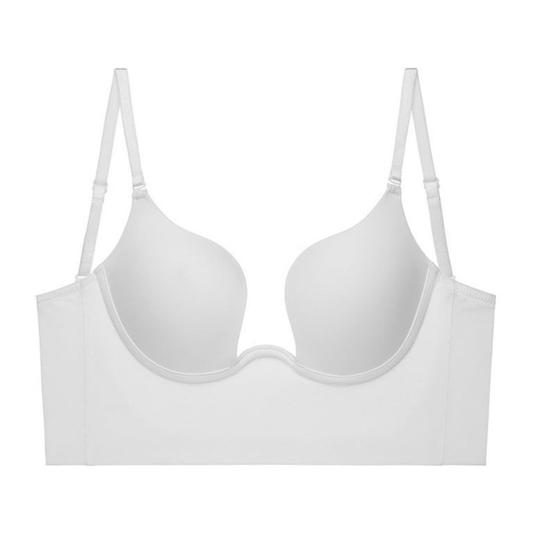 Bazyrey Women's Push Up Underwire Bra Push Up Underwire Bras Low Back Bra  Wire Lifting Deep U Shaped Backless Bra With Convertible Clear Straps