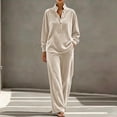 thumbnail image 2 of successthop Velour Sweatsuit for Women 2 Piece Casual Long Sleeve Quarter Button Mock Neck Tops and Pant with Pockets, 2 of 8