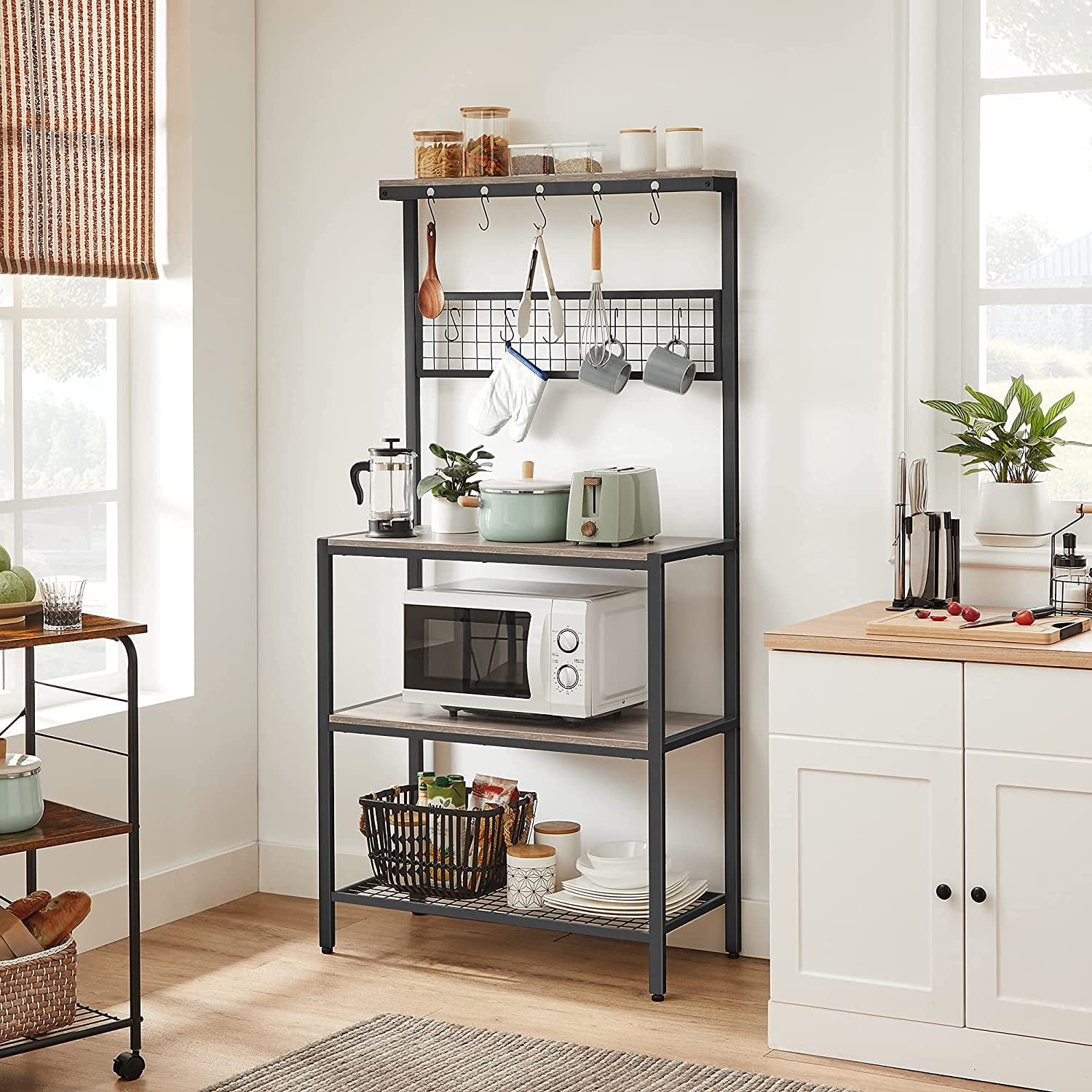 IRIS 67.72 in. Brown 4-shelf Baker's Rack with Storage Adjustable Shelves,  Coffee Station, Small Closet Organizer 590063 - The Home Depot