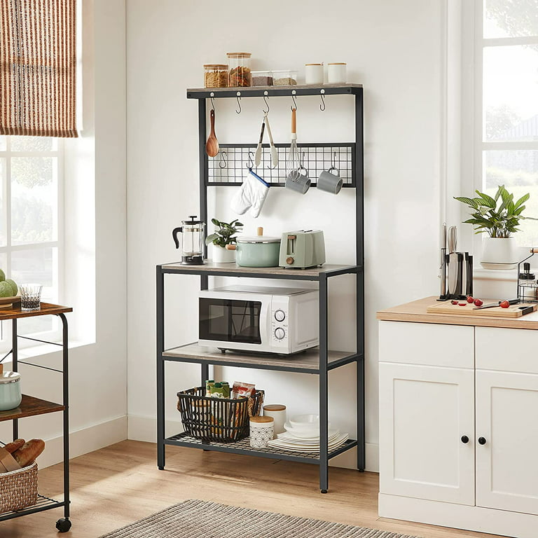 KirKical 3-Tier Coffee Bar Cabinet with Mini Fridge Space, Heavy-Duty  Rustic Grey Microwave Stand Baker Rack, Utility Storage Organizer Shelf for  Home