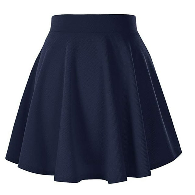 Aocisk Jupe Évasée Mini Unie pour Femme avec Plis Décontractés et Design Extensible Polyvalent et Jupe Féminine Bleu Marine TTG