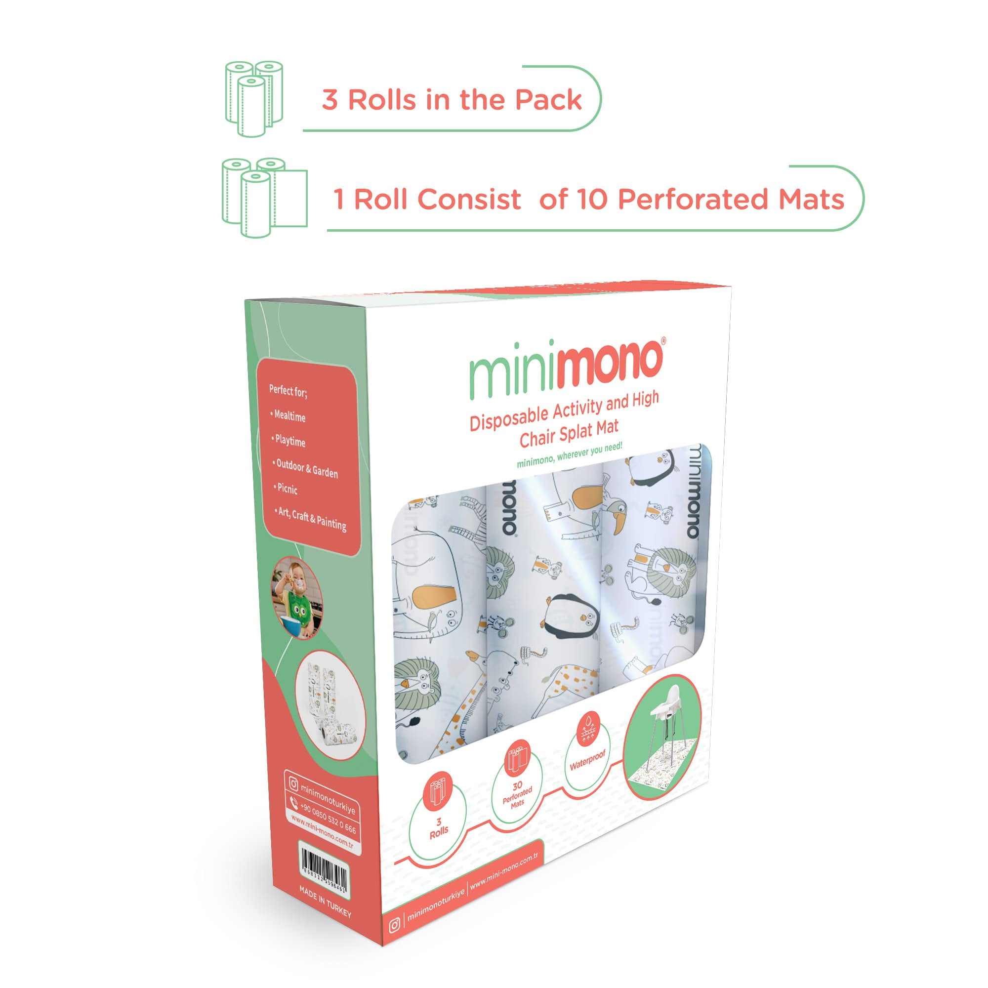 Minimono Disposable Splat Mat for Under High Chair - 30 Pack, 40"x47"| Waterproof Splash Mat for Floor | Baby Activity Mat for Indoor and Outdoor | Baby Lead Weaning Supplies | Catcher for Highchair