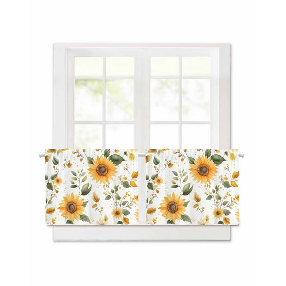Sunflower Short Blackout Curtains 30 Inch Long Spring Flowers Watercolor Farm Rod Pocket Kitchen Curtains, 2 Panels Thermal Insulated Room Darkening Drapes for Bedroom, 42"W x 30"L