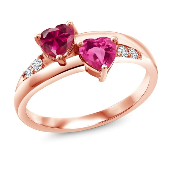 Gem Stone King 1.28 Ct Red Created Ruby Pink Created Sapphire 18K Rose Gold Plated Silver Lab Grown Diamond Ring (Size 8)