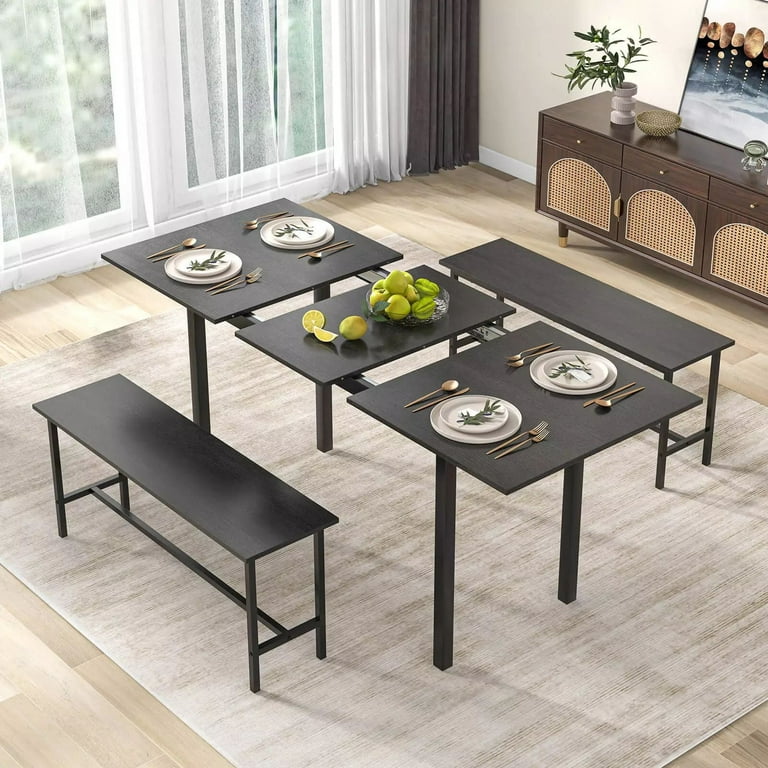 Laicejoy 3 Piece Dining Table Set for 4 8 63 Extendable Kitchen Table w 2 Benches Modern Dinette Set w Metal Frame