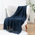 thumbnail image 4 of Navy Throw Blanket,Lightweight Textured Blanket with Tassels,Navy Blue Throws,50"x60", 4 of 8