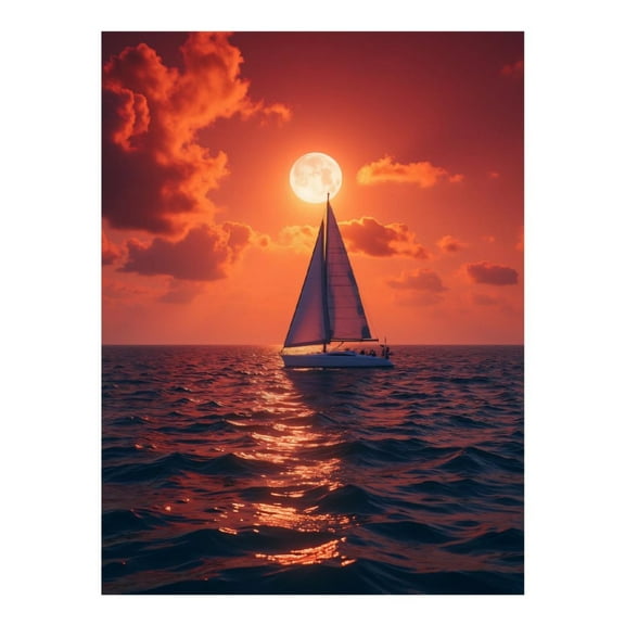Diamond Art Kits for Adults - 5d Sailboat Moonlit Ocean Sunset Diamond Painting for Adults, Diamond Art for Adults Beginners, Diamond Painting Kits for Adults for Home Wall Decor