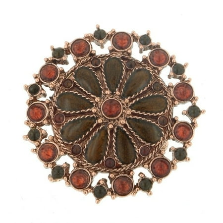 Orange Flower Ring - 1928 Jewelry Copper Tone Topaz Color and Orange Flower Round Stretch Ring