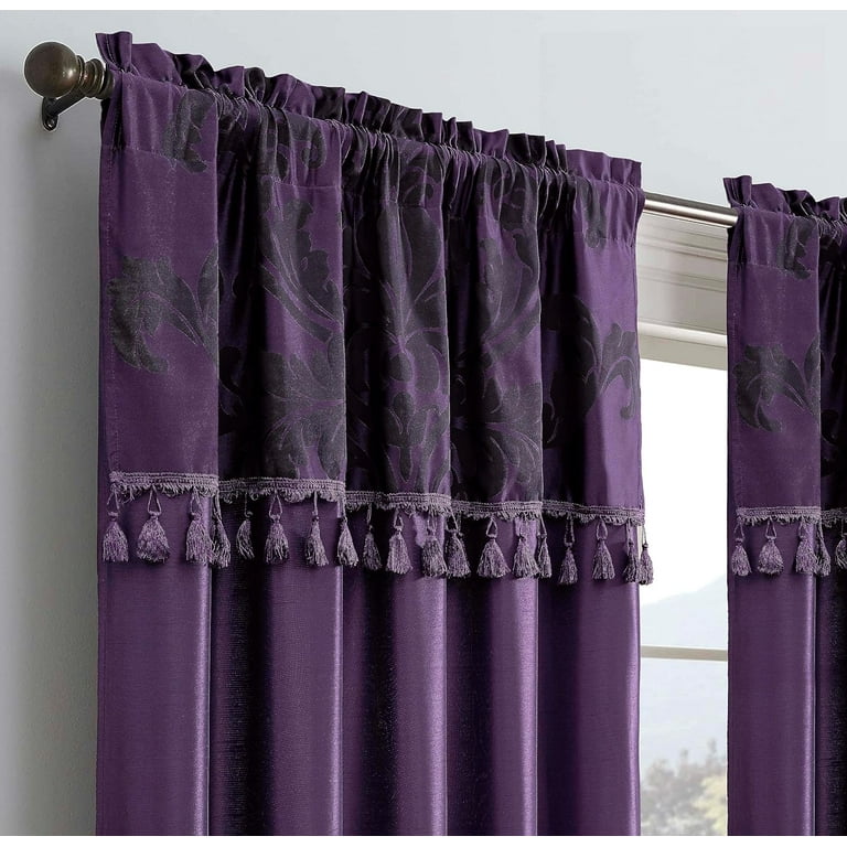 Chezmoi Royale 4-Piece Jacquard Floral Curtain Set, Sheer Attached