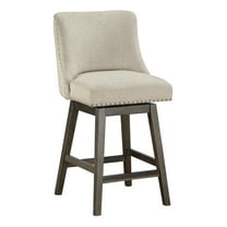 Granville 26" Swivel Counter Stool in Wheat Beige Fabric  with Gray Legs