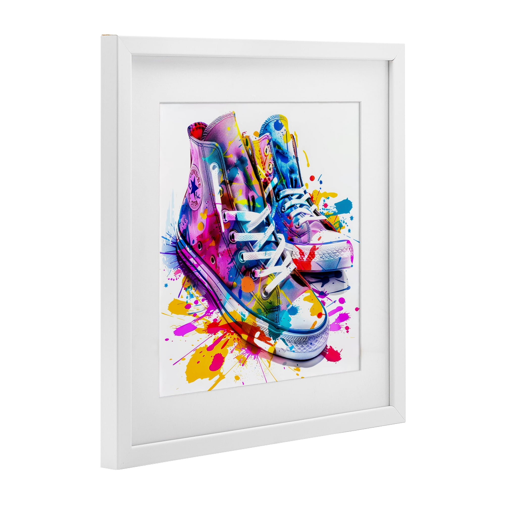 Stupell Industries High Top Sneakers Splash White Framed Print Under Glass, design by Creative Studio