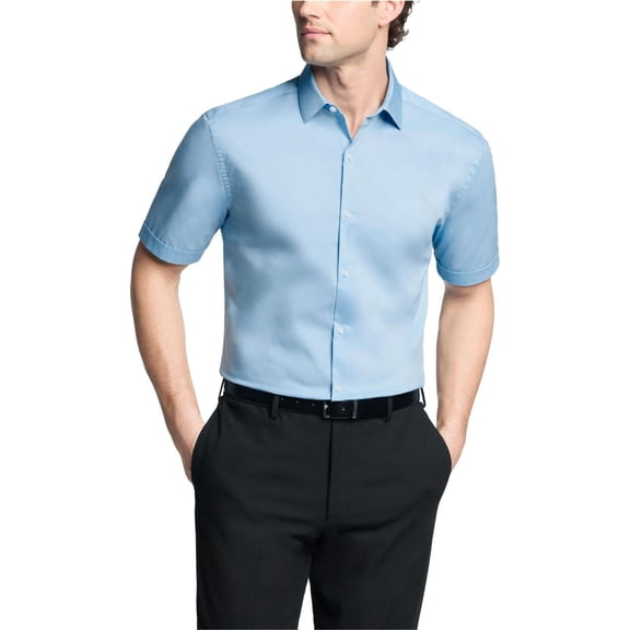 Van Heusen Mens Slim fit Short Sleeve Button-Up Shirt XS Light Blue Solid