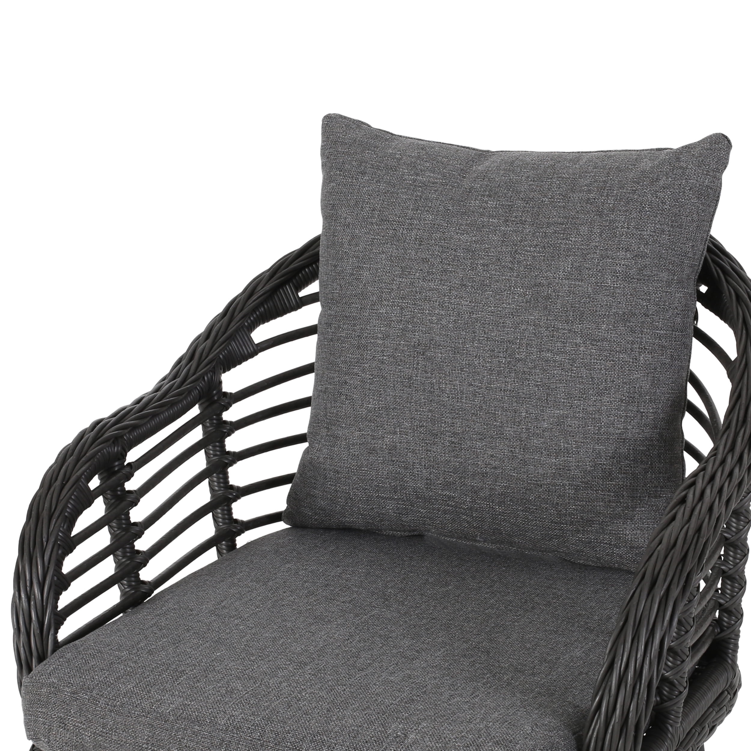 Tia Outdoor Wicker Club Chairs with Cushions, Set of 2, Gray and Dark Gray