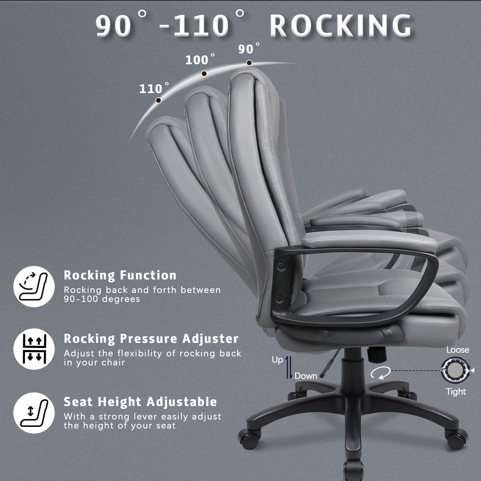 Waleaf Home Office Chair, 8Hours Heavy Duty Design, Ergonomic High Back Cushion Lumbar Back Support, Computer Desk Chair, Big and Tall Chair, Adjustable Executive Leather Chair With Arms