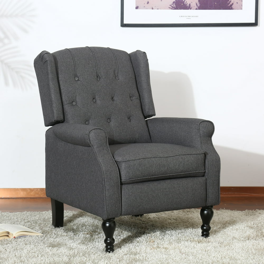Tufted Fabric Push Back Recliner Chair with Footrest, Accent Recliner