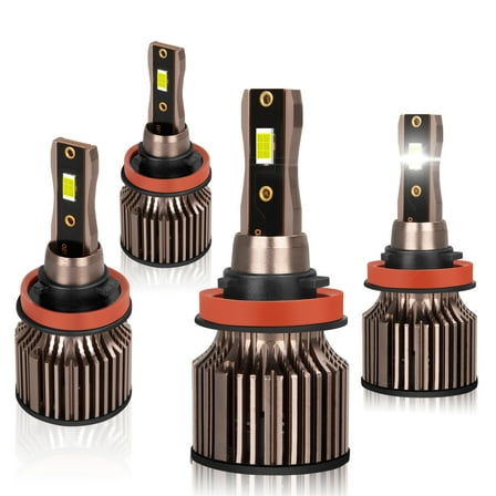 H11 H11 LED Headlight Bulbs Kit, 300% Brightness, H11 High Beam/ H11 Low Beam LED Bulbs Combo, 6000K Cool White, Mini Size, 4-Pack