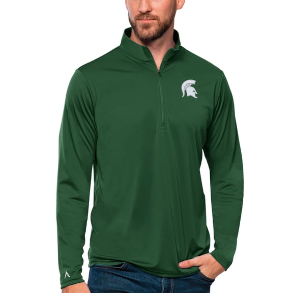 Men's Antigua Green Michigan State Spartans Tribute Quarter-Zip Top