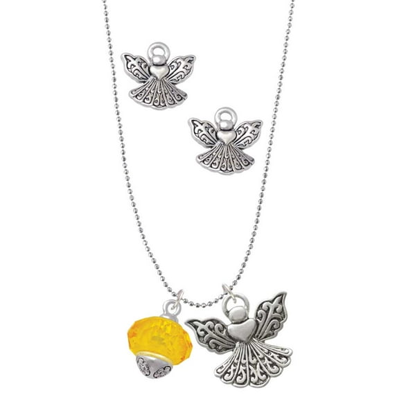 Delight Jewelry Yellow Faceted Glass Goldtone Spinner Silver tone Guardian Angel Charm Necklace and Stud Earrings