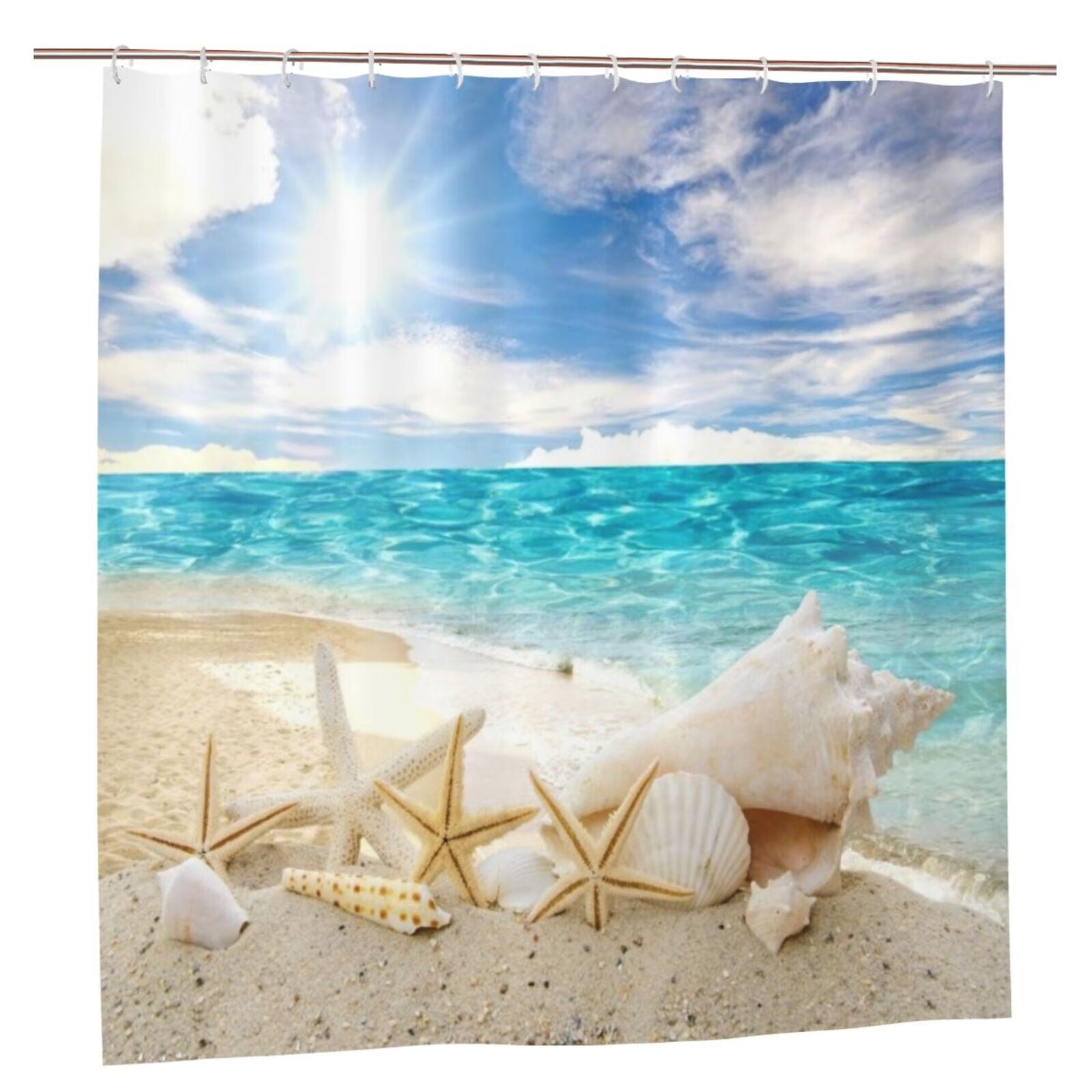 JOOCAR Starfish Shell Beach Themed Shower Curtain, Beach Bathroom