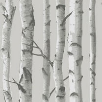NuWallpaper Mountain Birch Grey Vinyl Peel And Stick Wallpaper, 216-in by 20.5-in, 30.75 sq. ft.