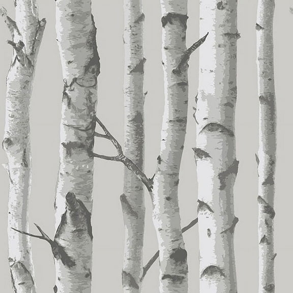 NuWallpaper Mountain Birch Grey Vinyl Peel And Stick Wallpaper, 216-in by 20.5-in, 30.75 sq. ft.