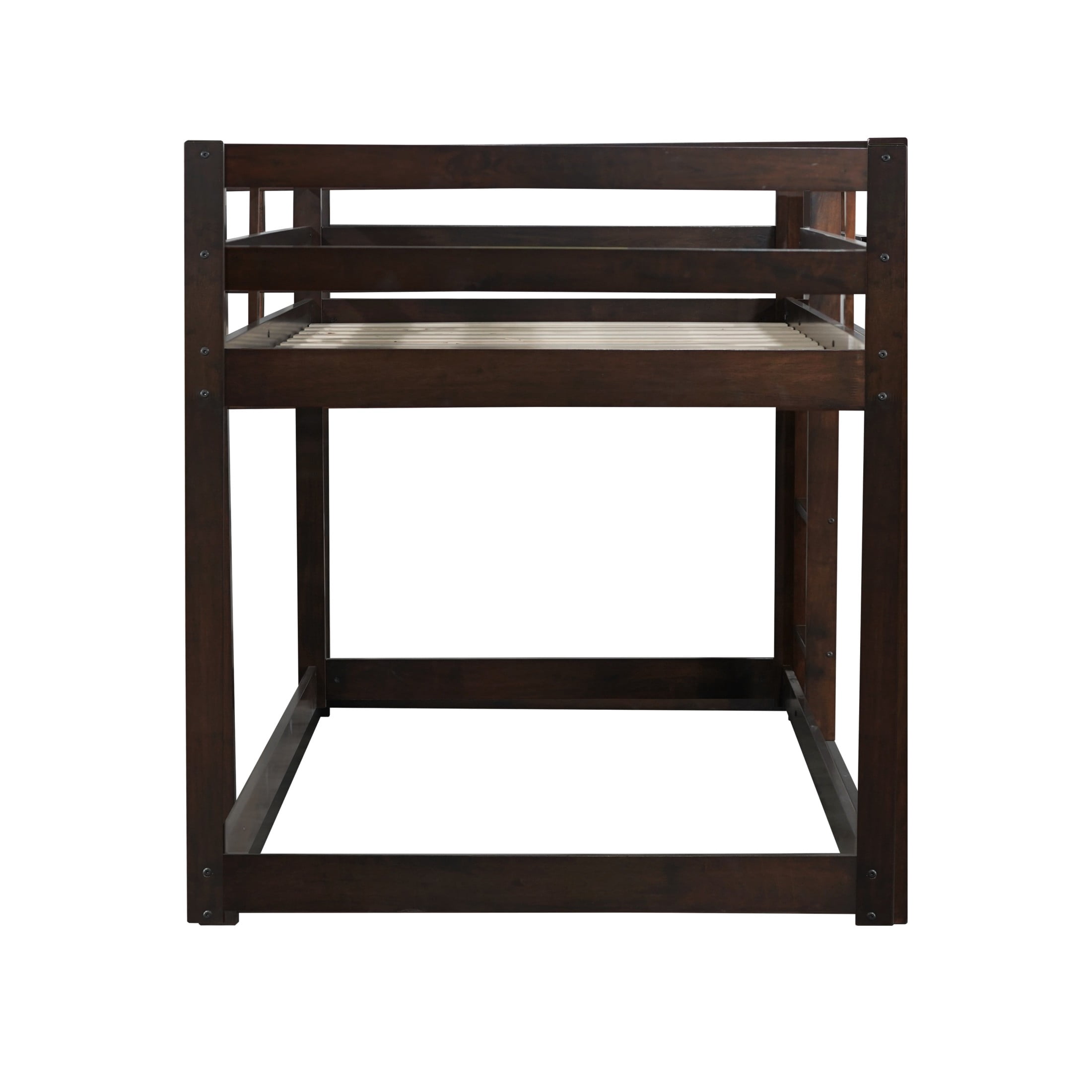 Noble House Jerome Twin Over Twin Floor Bunk Bed with Ladder, Solid Rubber Wood Frame with Strengthened Slats, Espresso