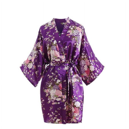 WT-XUE Pj Sets for Woman  Robes Women Cherry Kimono Dressing Gown Bath Robe Lingerie Nightdress  2-Piece Purple