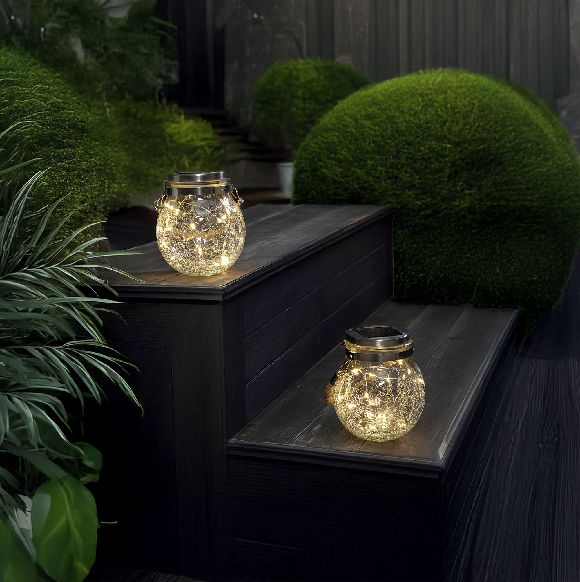 (2 pack) Mainstays 5.5" Crackle Glass Solar Powered Jar Light with Warm White LED Lights