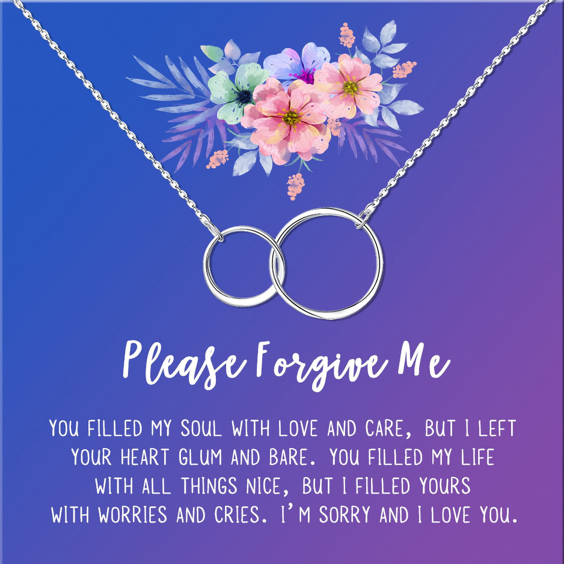 Anavia Forgiveness Gift for Girlfriend, Please Forgive Me Card Necklace, Apology Card, ask for forgiveness Necklace Jewelry Card Gift-[Silver Infinity Double Ring, Blue-Purple Gift Card]